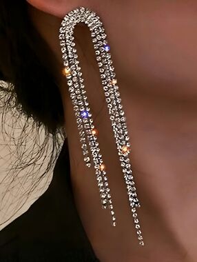 Long rhinestone tassel earrings; dress up or dress casually; 4.14"L x .8"W; nwot